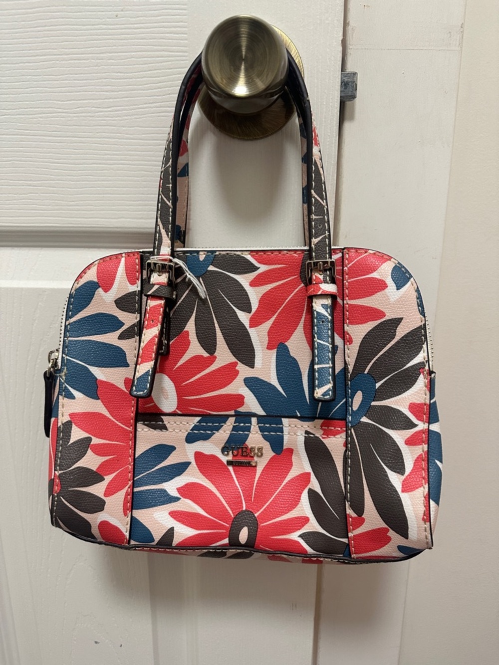 GUESS Floral Dome Satchel Handbag - Pink, Blue, Black